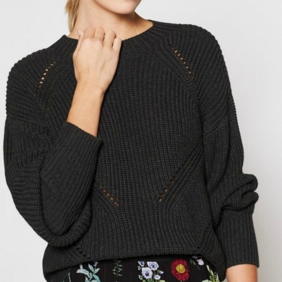 Joie Cashmere Charcoal Landyn Balloon Sleeve Chunky Knit Sweater - Picture 8 of 8